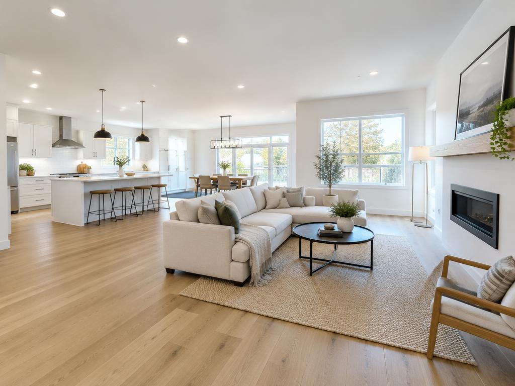 Renovated living space with hardwood floors